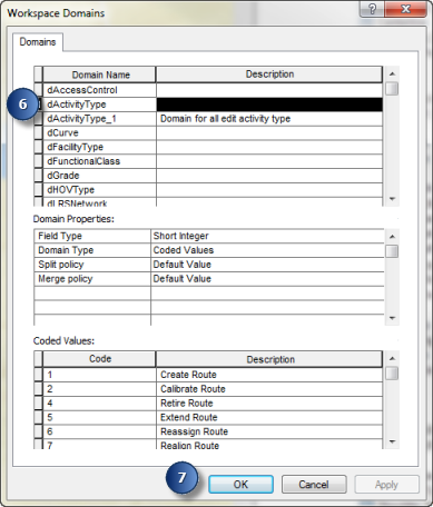 Editing redline activity type coded domains